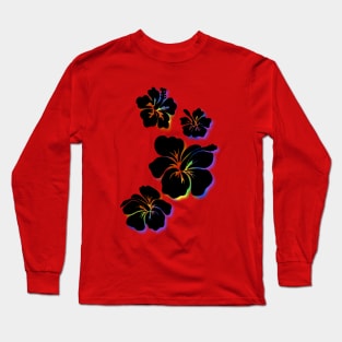 Hibiscus black with rainbow accents Long Sleeve T-Shirt